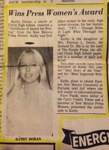 Kathy Doran, award featured in Curry County Times, 1976