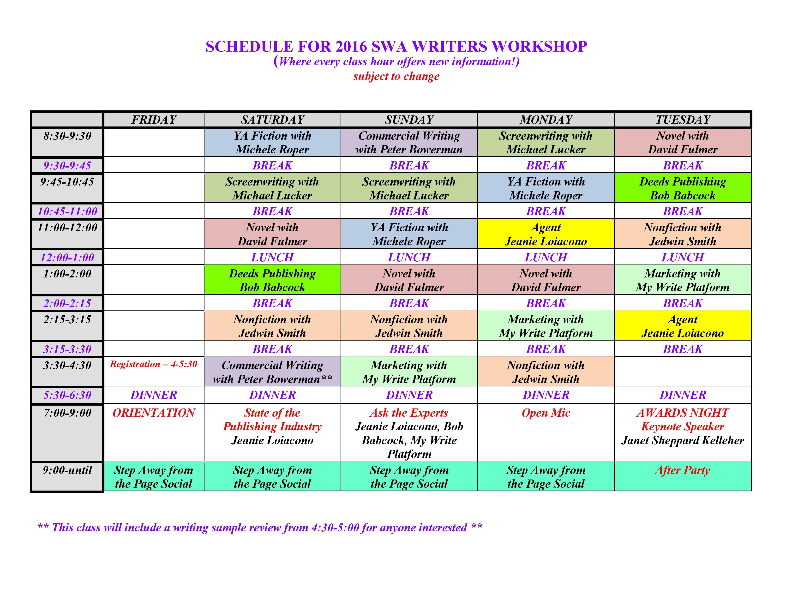 SWA 2016 schedule